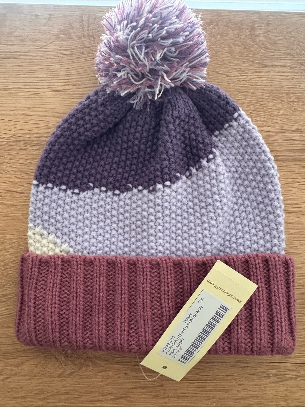 Intarsia Stripes Pom Beanie